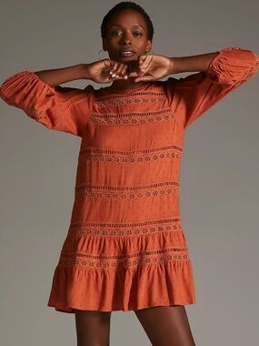 chinese dress ladies New Anthropologie Brown Corduroy & Lace